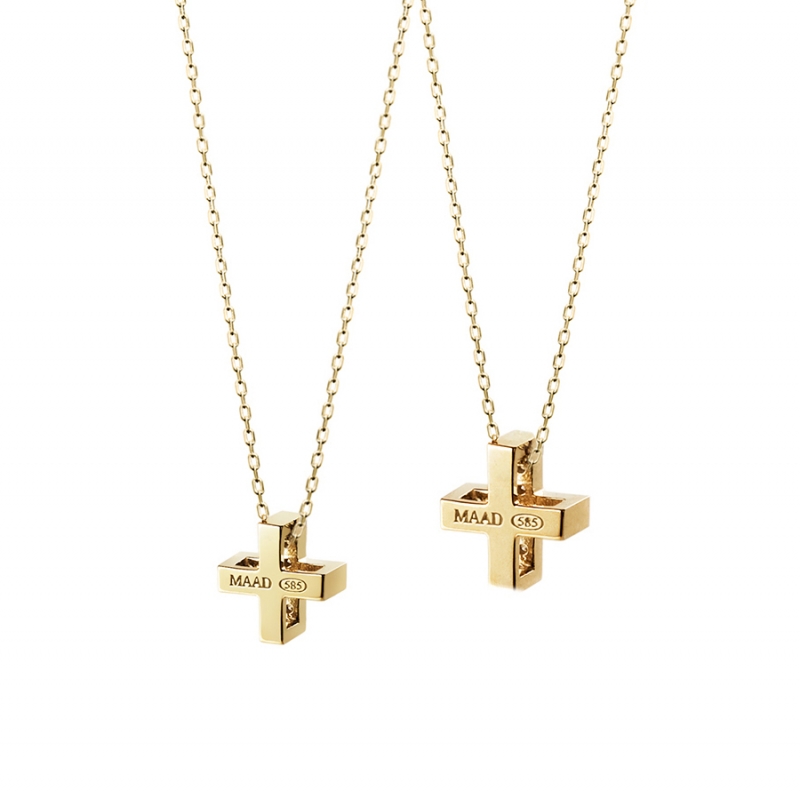 Greek Cross couple pendant Set (L&M) 14k gold CZ