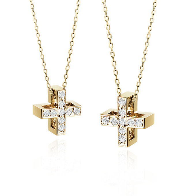 그리크크로스 커플목걸이 (대+중) 14k CZ