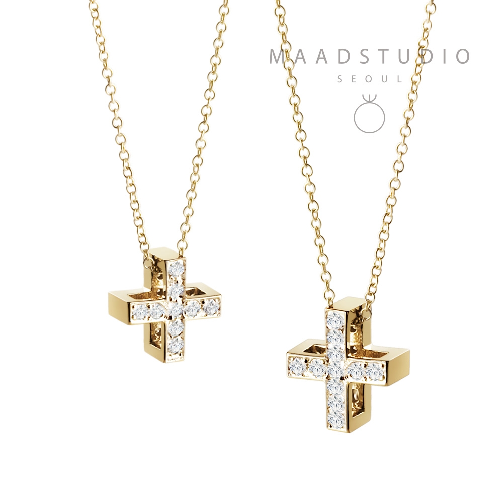 Greek Cross couple pendant Set (L&M) 14k gold CZ