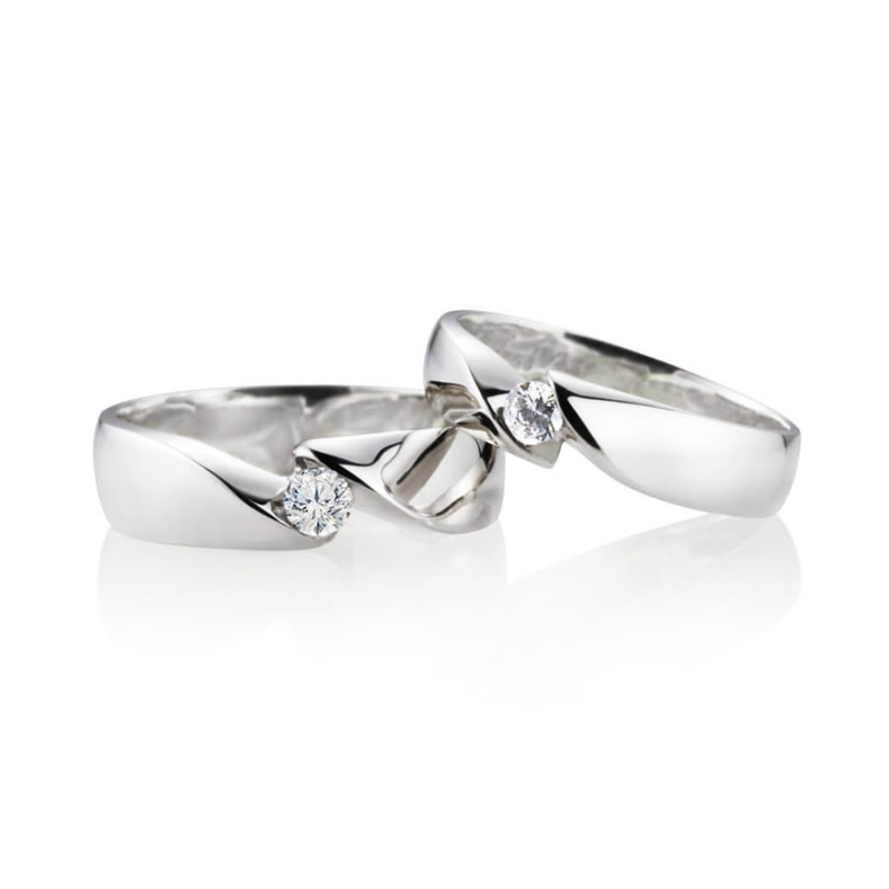 Cymbidium Solitaire couple ring Set (M&S) Sterling silver CZ 0.17ct & 0.1ct