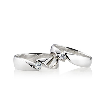 Cymbidium Solitaire couple ring Set (M&S) Sterling silver CZ 0.17ct & 0.1ct