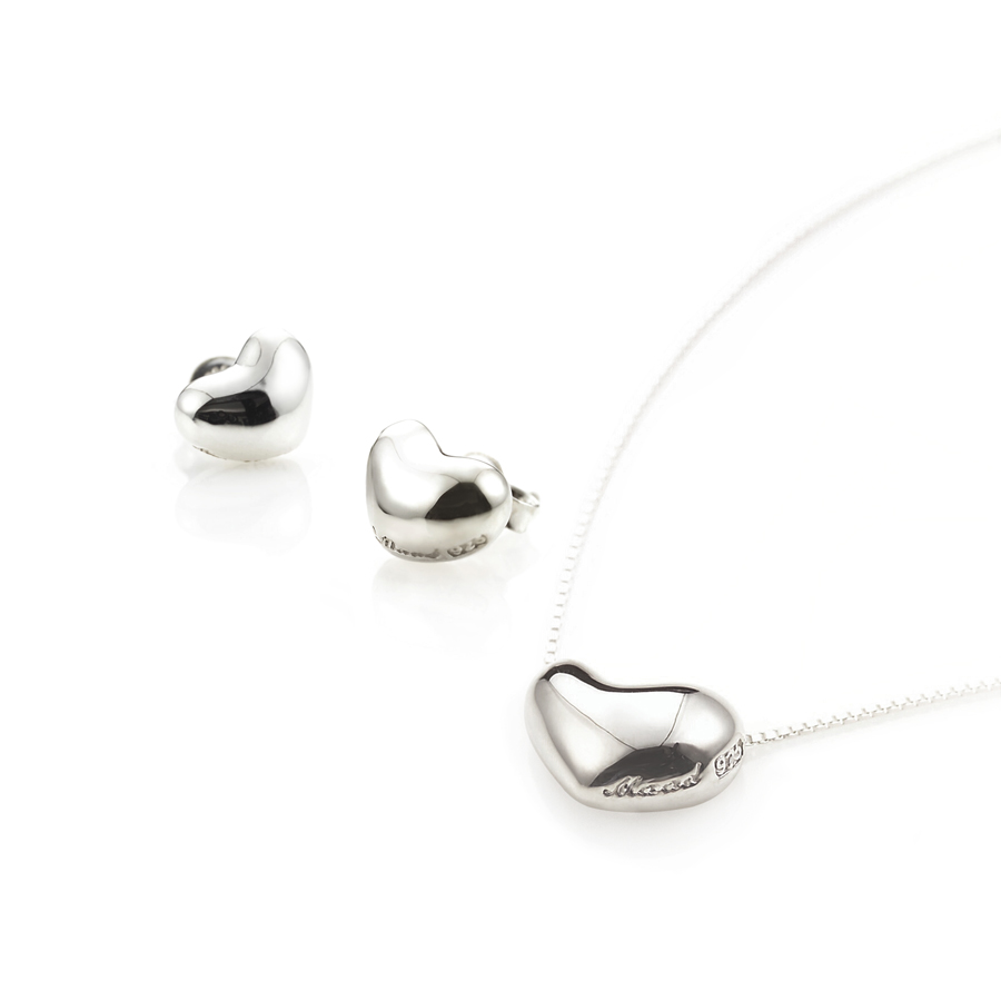 Cumulus heart pendant & earring Set Sterling silver