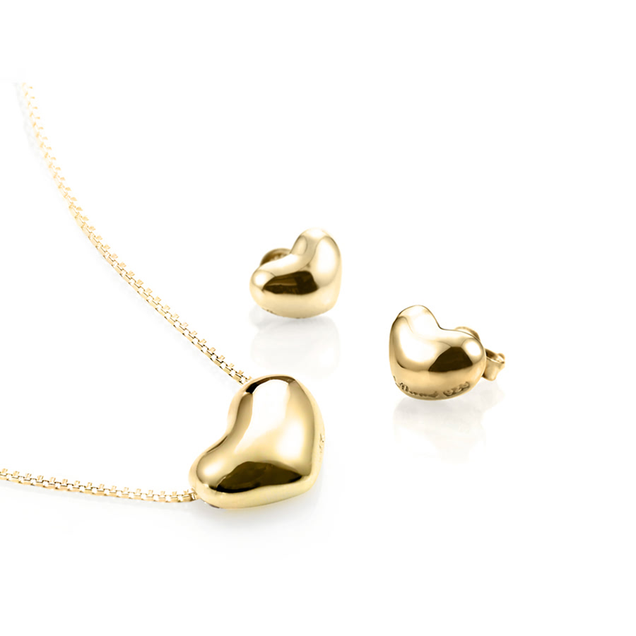 Cumulus heart pendant & earring Set 14k gold