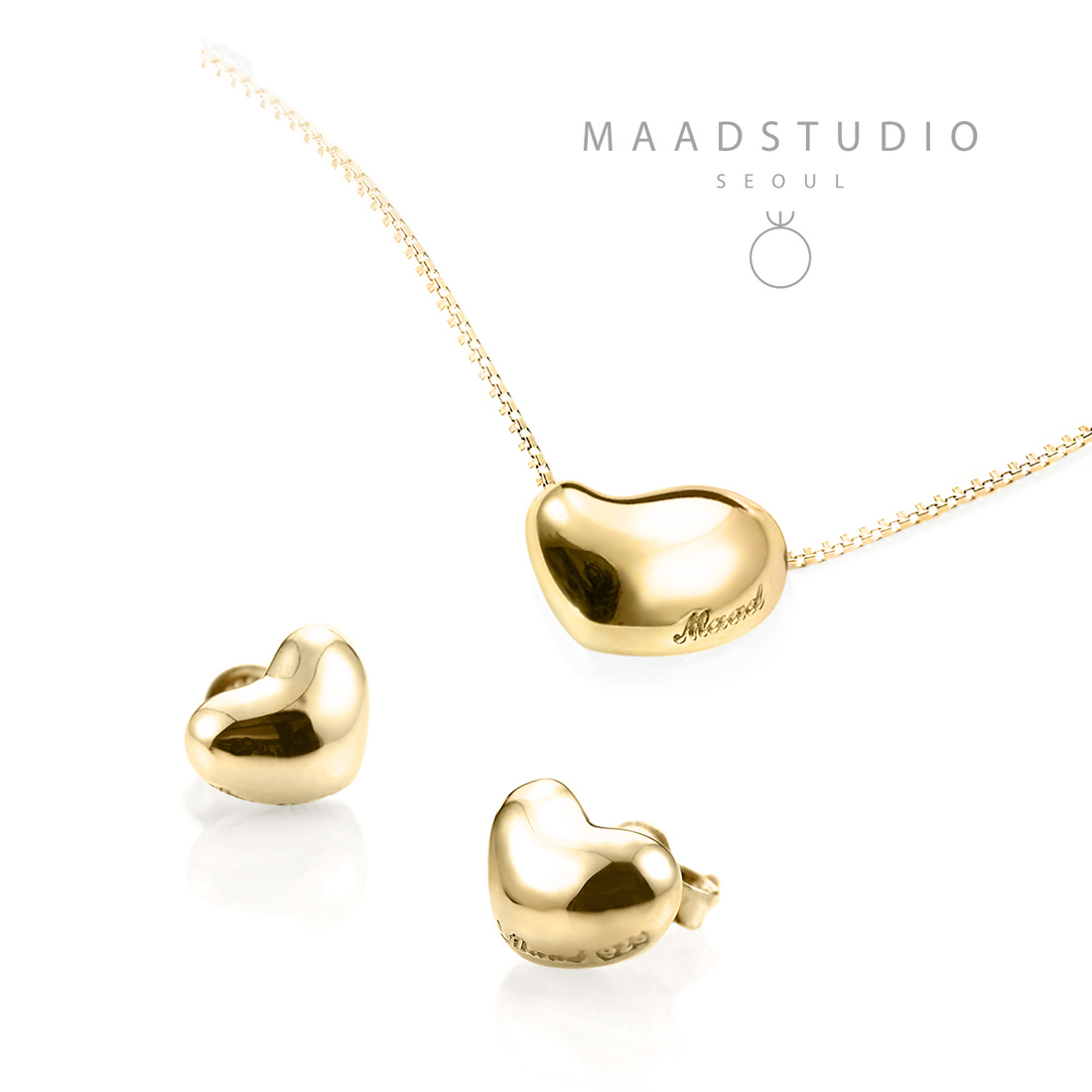 Cumulus heart pendant & earring Set 14k gold