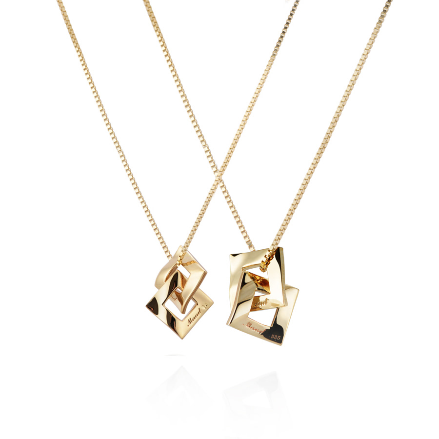 결 더블 커플목걸이 (중+소) 14k