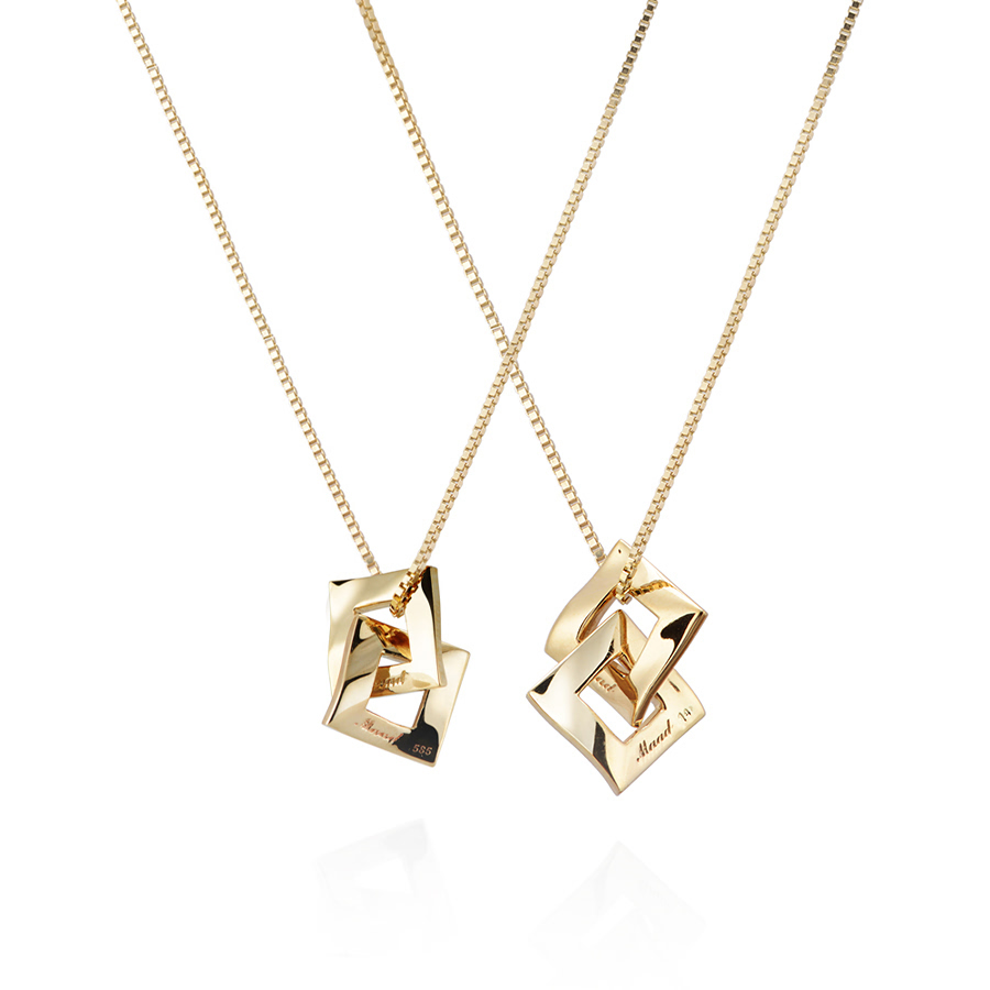 결 더블 커플목걸이 (중+소) 14k