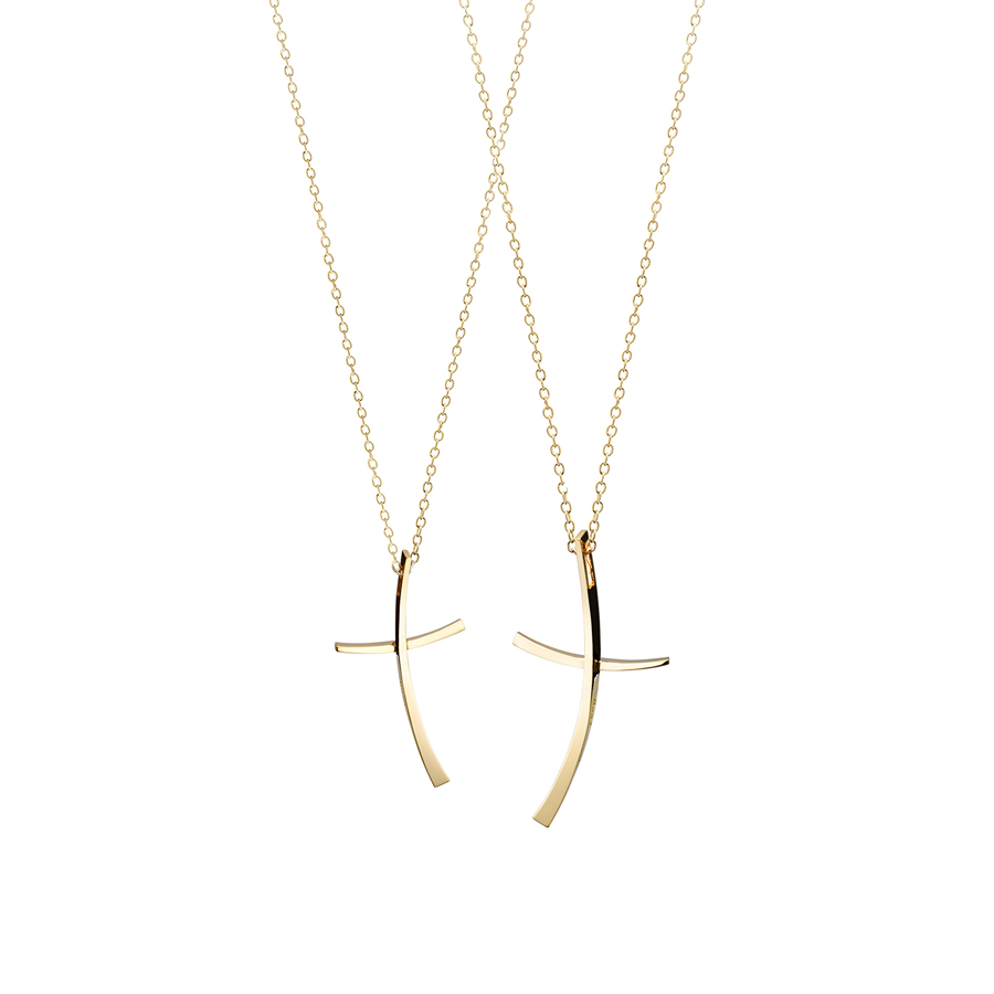 Ray cross couple pendant Set (L&M) 14k gold