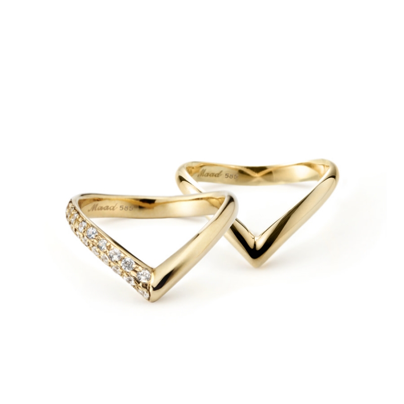 Love heart II wedding ring Set (M&M) 14k gold CZ