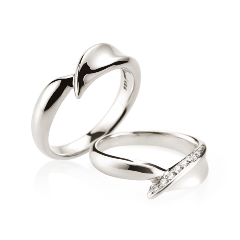 Willow leaf couple ring Set (M&S) CZ & flat Sterling silver