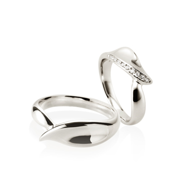 Willow leaf couple ring Set (M&S) CZ & flat Sterling silver