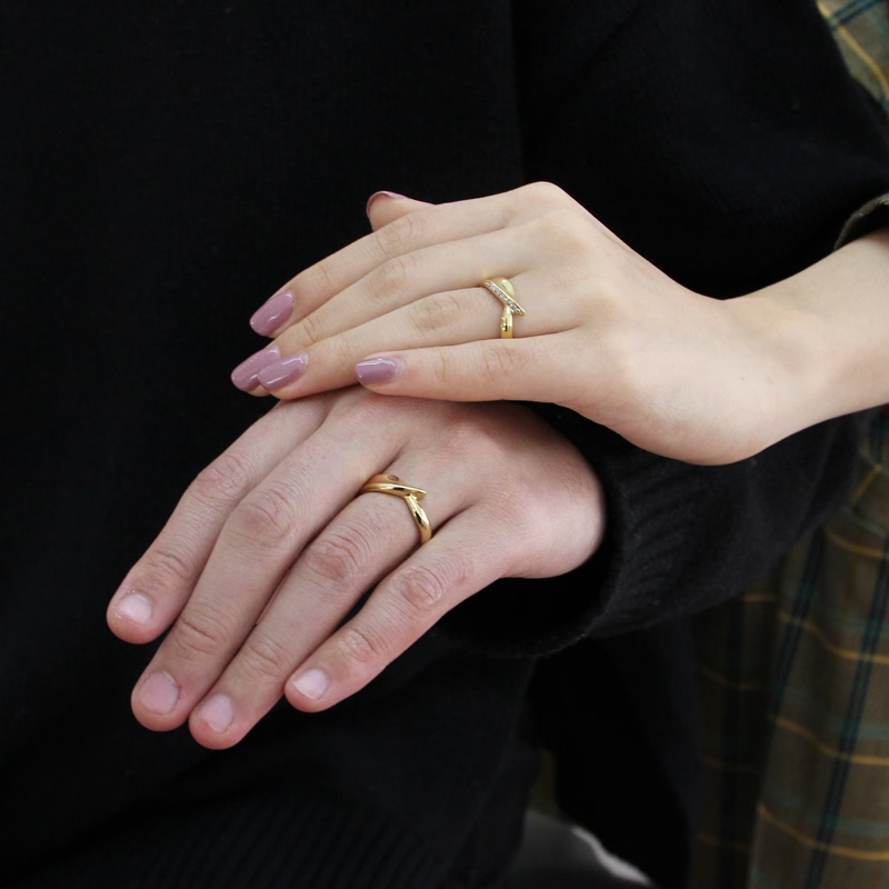 Willow leaf wedding ring Set (M&S) 14k gold CZ