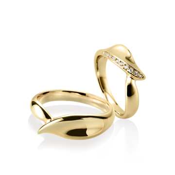 Willow leaf wedding ring Set (M&S) 14k gold CZ