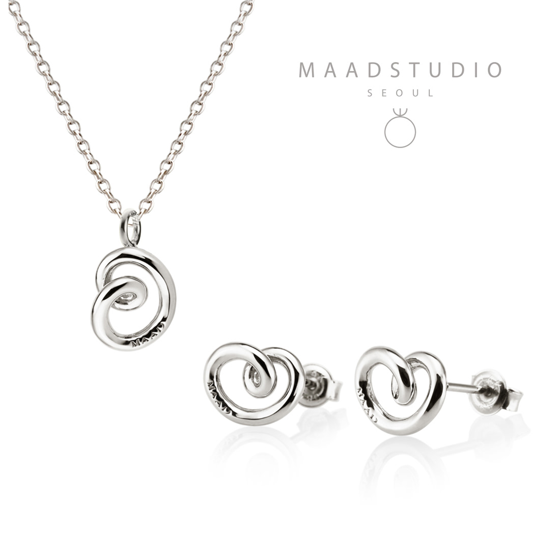 Love heart pendant & earring Set (S&S) Sterling silver