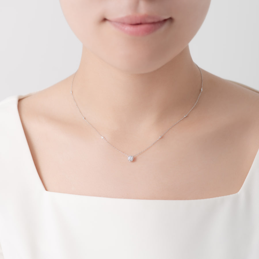 프리제 목걸이 14k 화이트골드 0.3ct