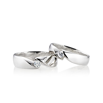 Cymbidium Solitaire wedding ring Set (M&S) 14k White gold CZ 0.17ct & 0.1ct