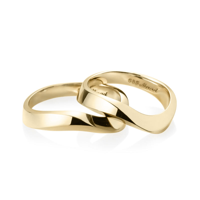 Stream wave II wedding ring Set (M&M) 14k gold