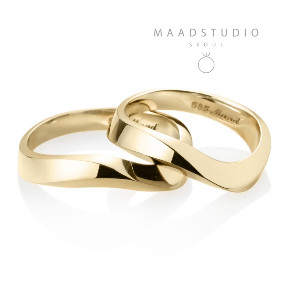 Stream wave II wedding ring Set (M&M) 14k gold