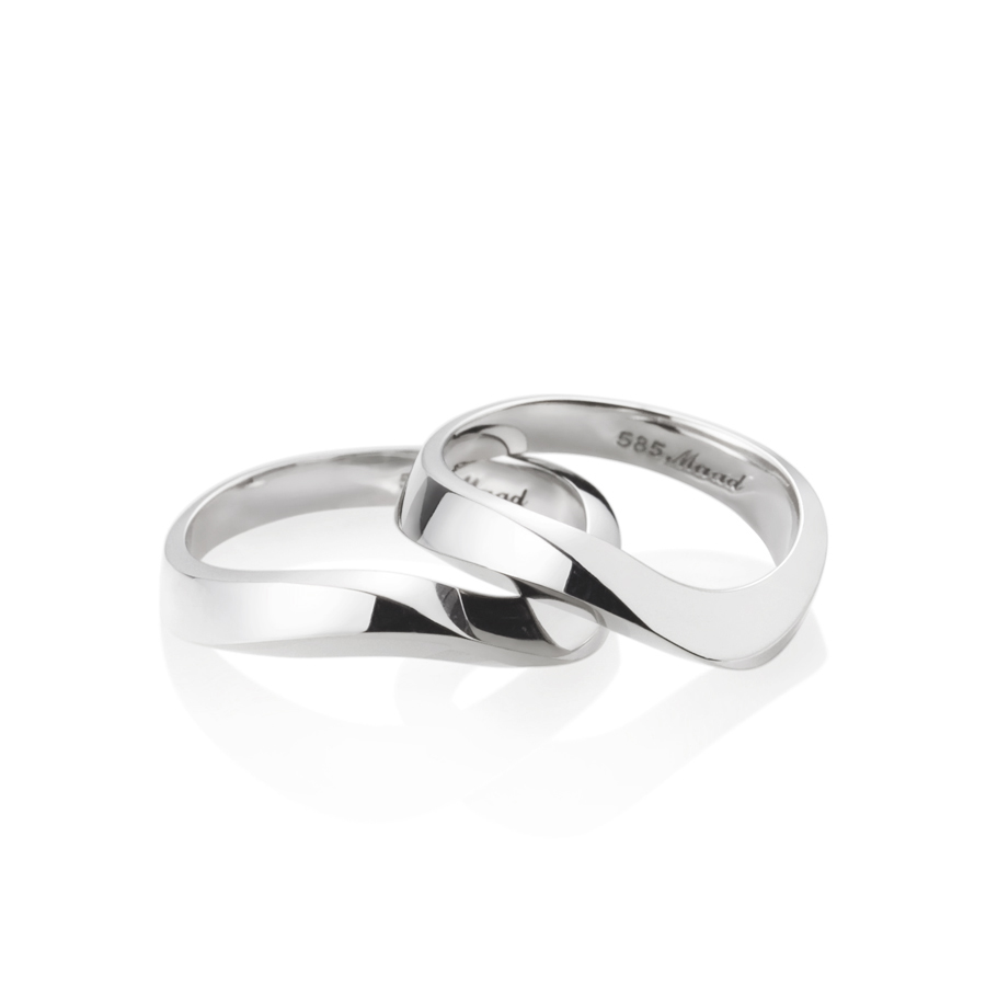 Stream wave II wedding ring Set (M&M) 14k White gold