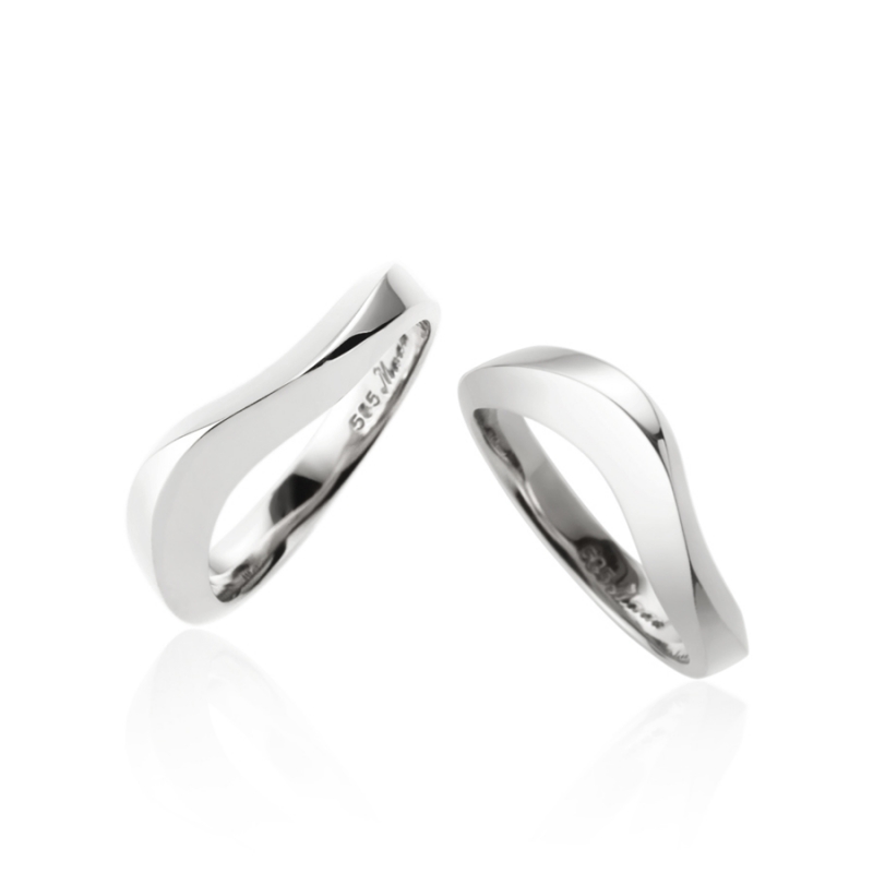 Stream wave II wedding ring Set (M&M) 14k White gold