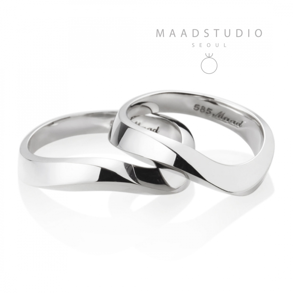 Stream wave II wedding ring Set (M&M) 14k White gold