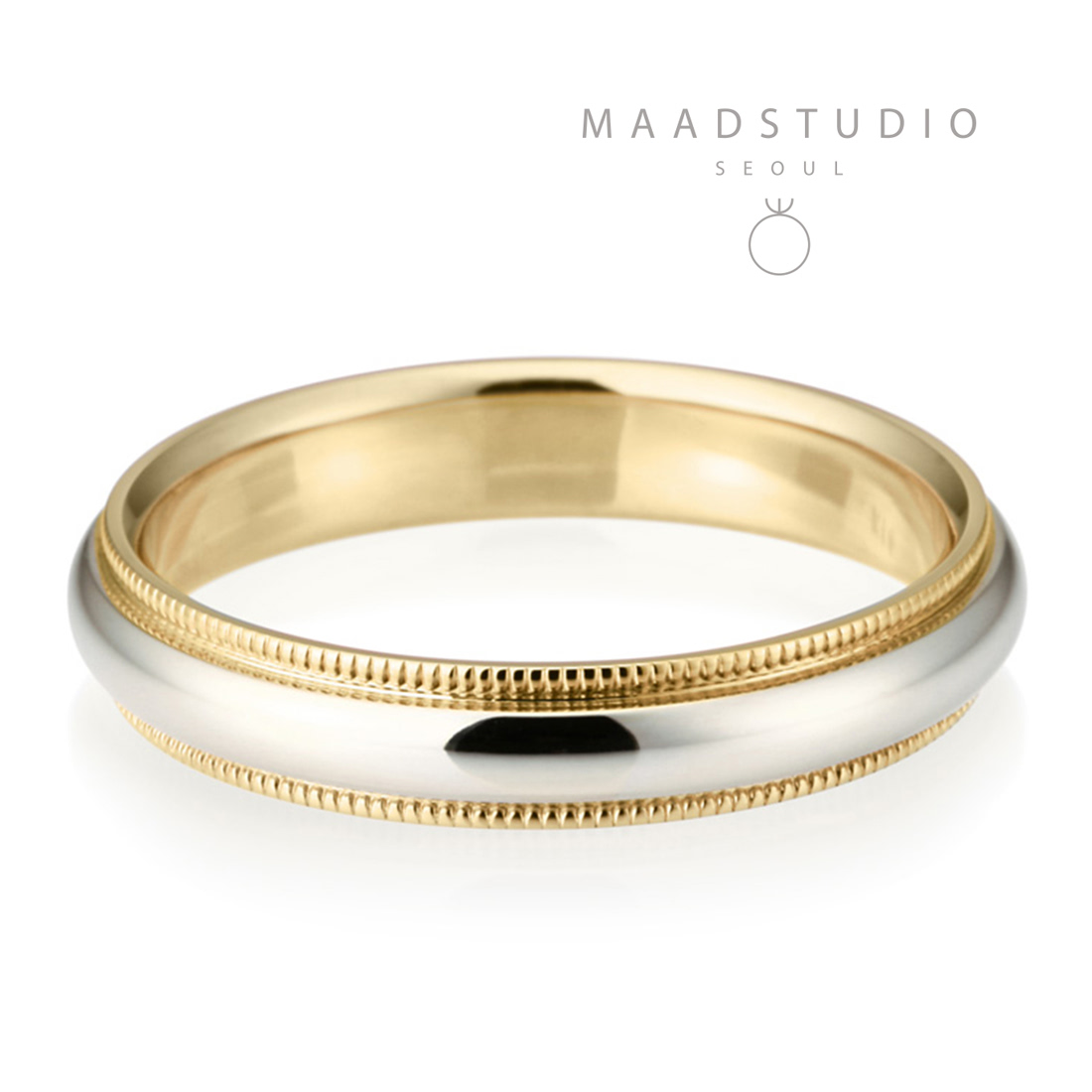 Milgrain wedding band ring (4mm) 14k gold combi