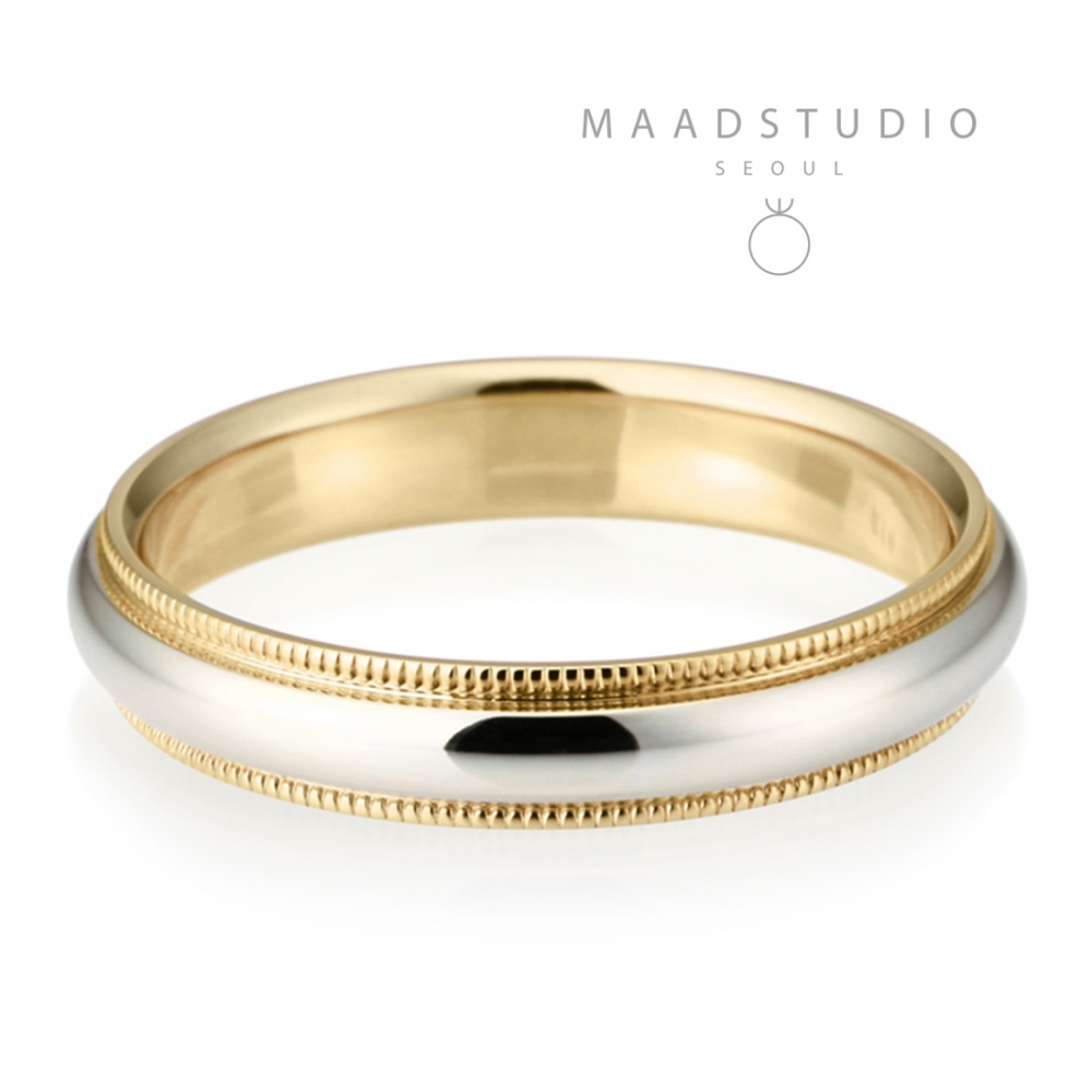 Milgrain wedding band ring (4mm) 14k gold combi