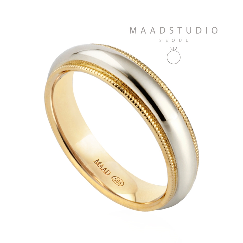 Milgrain wedding band ring (5mm) 14k gold combi