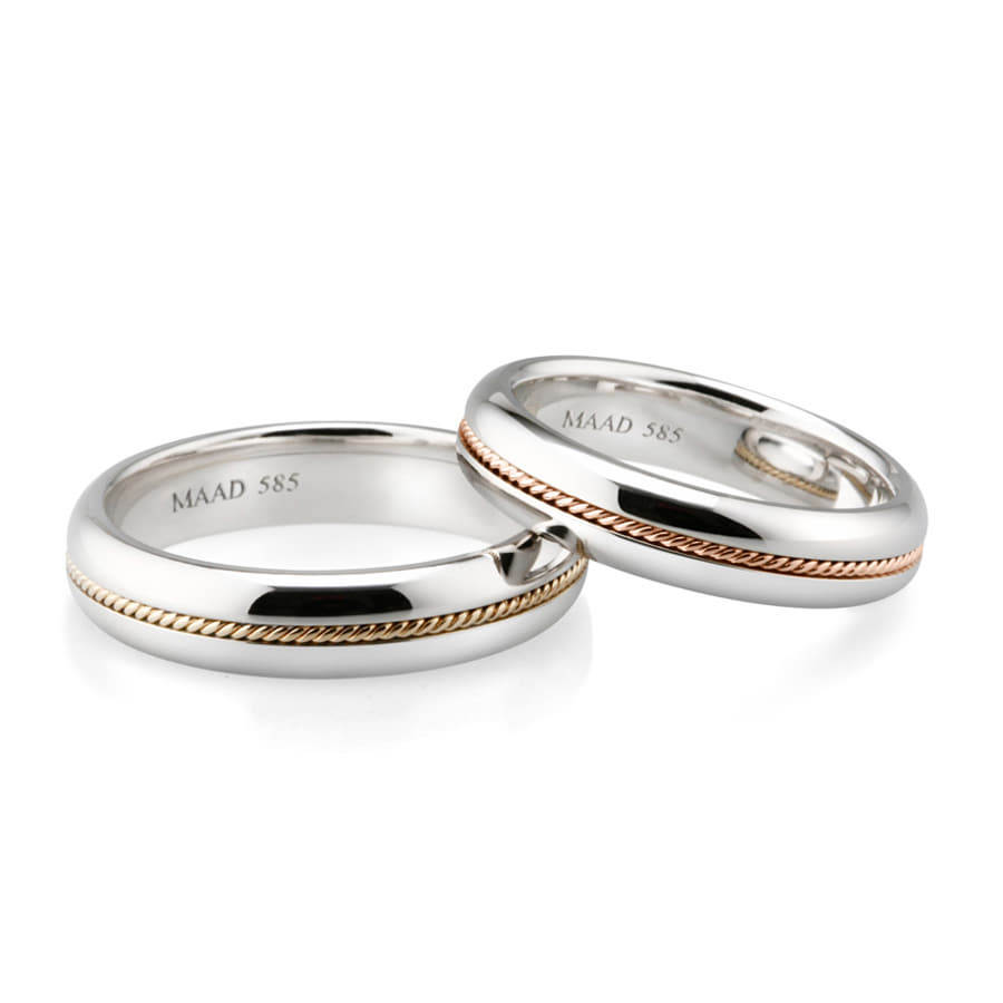 Italian wired wedding ring Set 14k White Gold