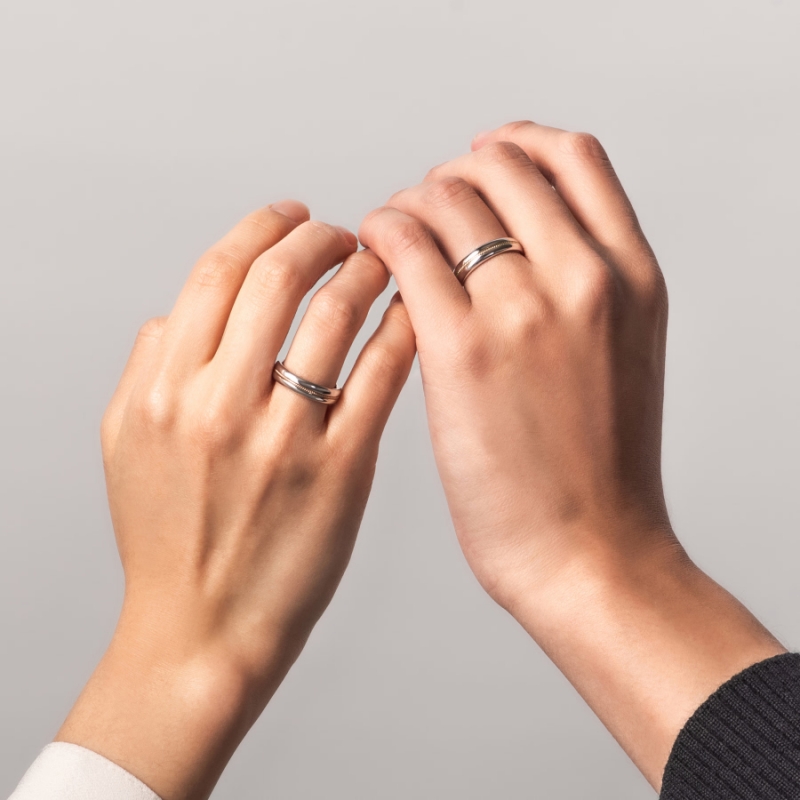 Italian wired wedding ring Set 14k White Gold