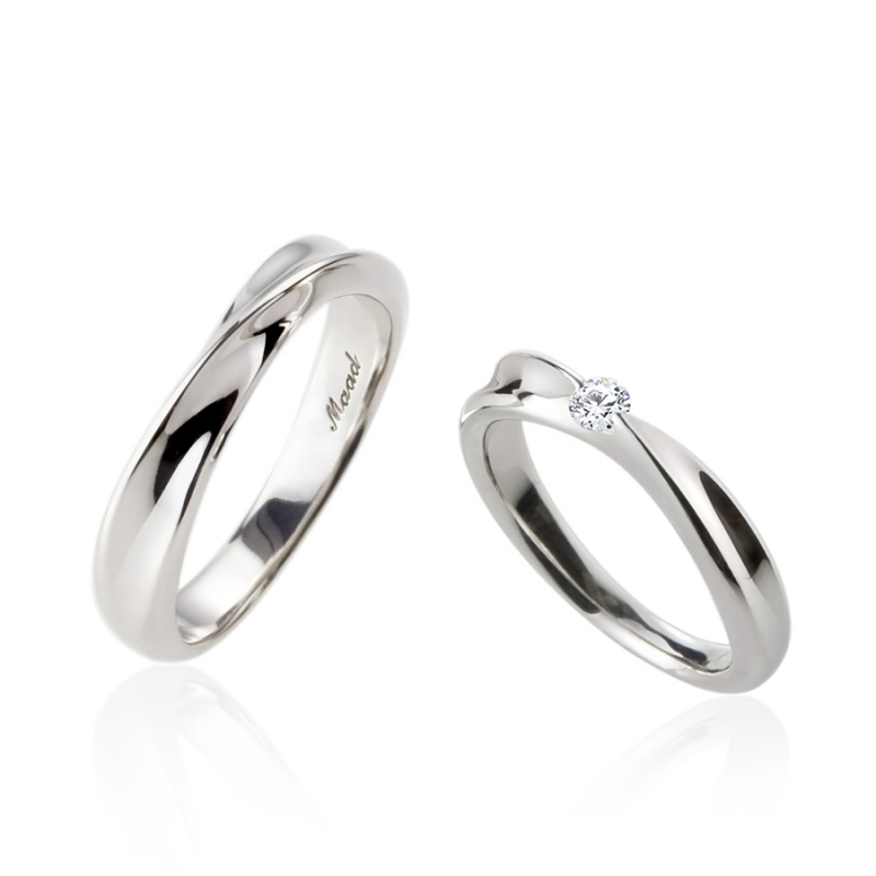 Infinity IV Solitaire & flat wedding ring Set (M&S) 14k White gold CZ 0.1ct