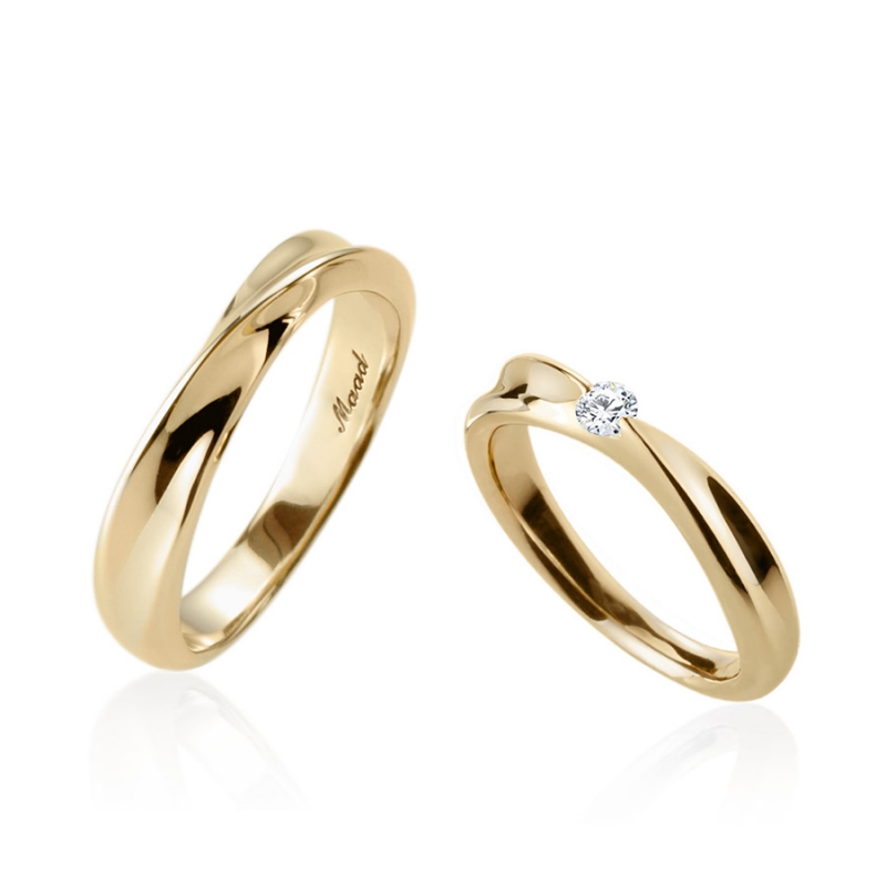 Infinity IV Solitaire & flat wedding ring Set (L&S) 14k gold CZ 0.1ct