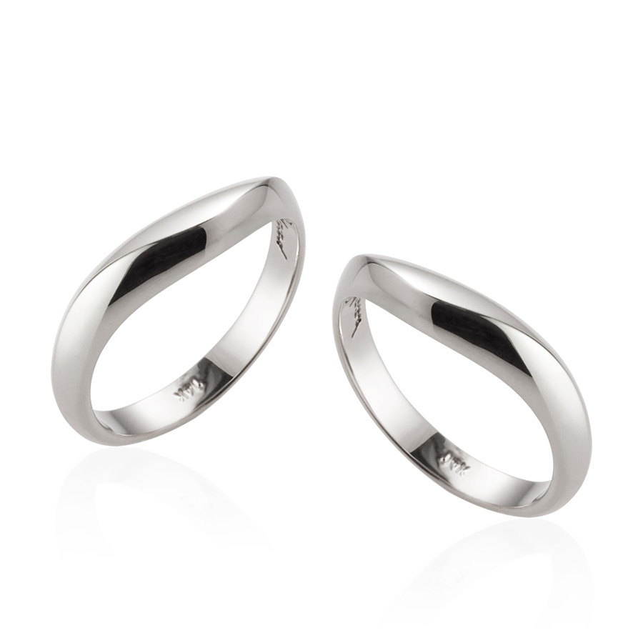 Lake wave wedding ring Set (M&M) 14k White gold