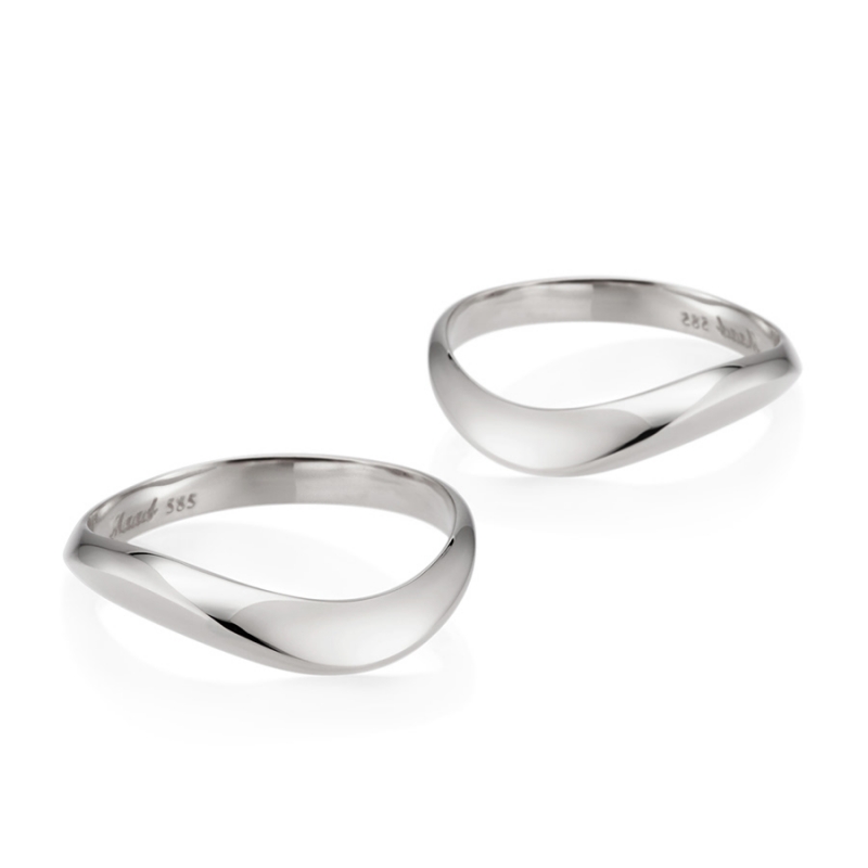 Lake wave wedding ring Set (M&M) 14k White gold