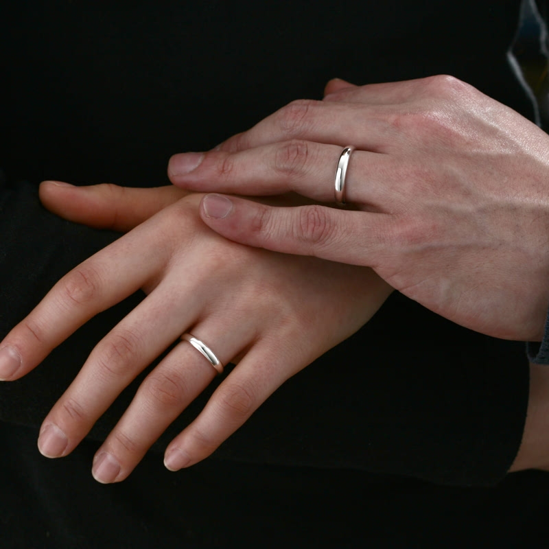 MR-II Oval band wedding ring Set 3.6mm & 3.2mm 14k White gold