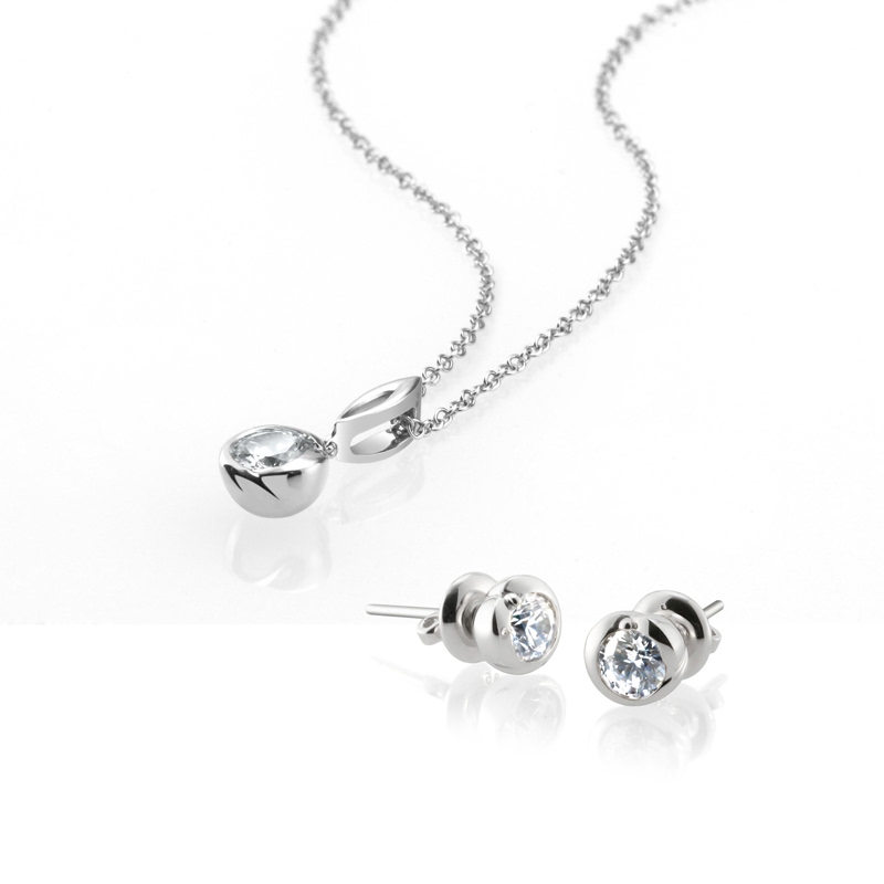 Freesia pendant & earring Set 14k White gold CZ 0.3ct