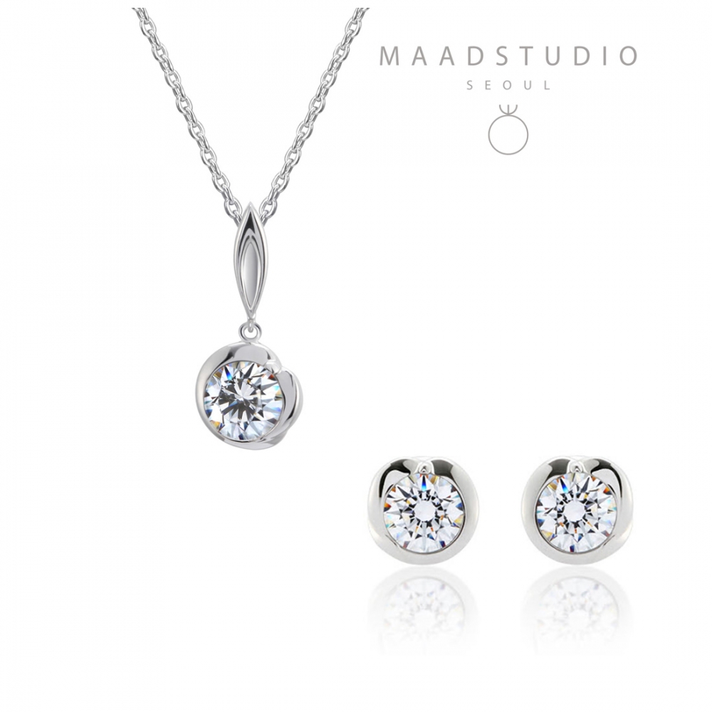 Freesia pendant & earring Set 14k White gold CZ 0.3ct