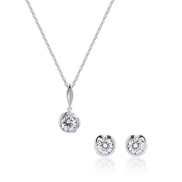 Freesia pendant & earring Set 14k White gold CZ 0.3ct