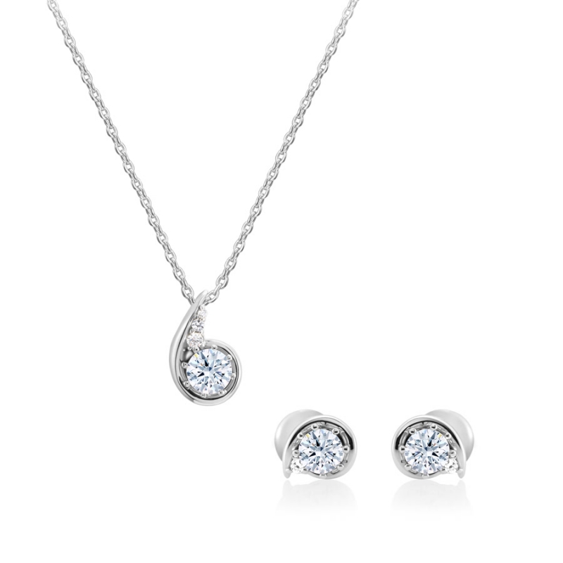 Philia II pendant & earring Set 14k White gold CZ 0.3ct & 0.25ct