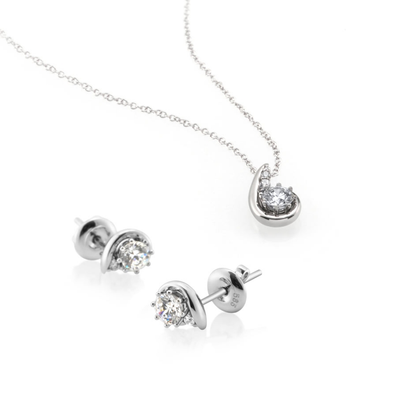 Philia II pendant & earring Set 14k White gold CZ 0.3ct & 0.25ct