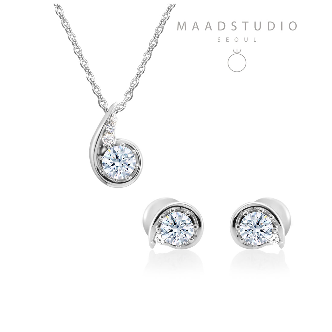 Philia II pendant & earring Set 14k White gold CZ 0.3ct & 0.25ct