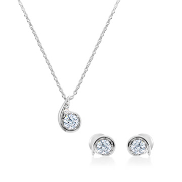 Philia II pendant & earring Set 14k White gold CZ 0.3ct & 0.25ct