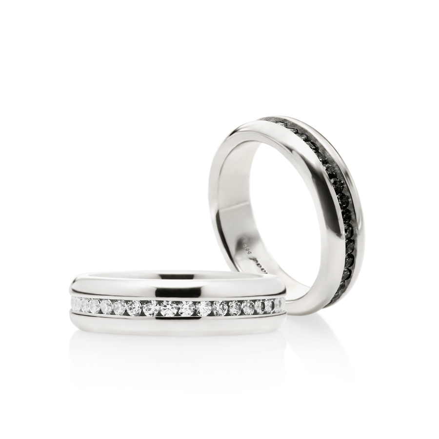 Oval princess couple ring Set (M&M) black & white CZ Sterling silver