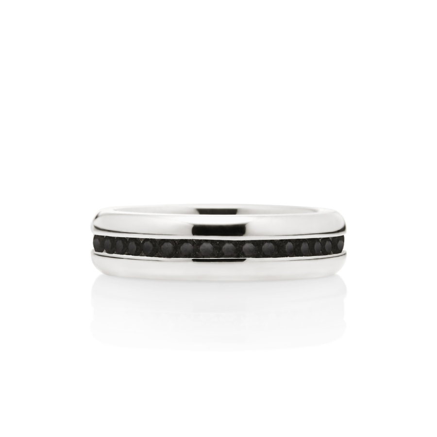 Oval Princess wedding band ring (M) 14k White gold black CZ