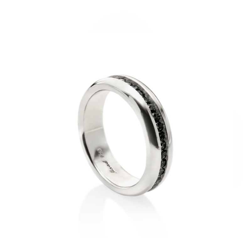 Oval Princess wedding band ring (M) 14k White gold black CZ