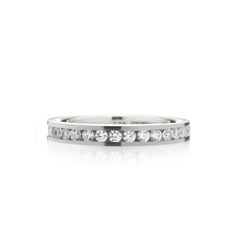 Princess wedding band ring (L) 14k White gold CZ