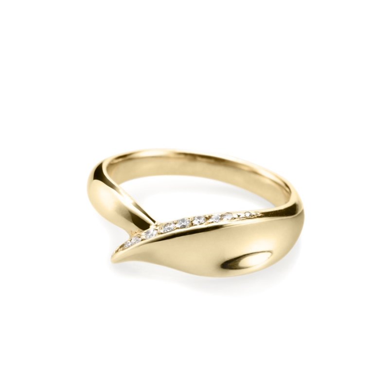 Willow leaf ring (S) 14k gold CZ