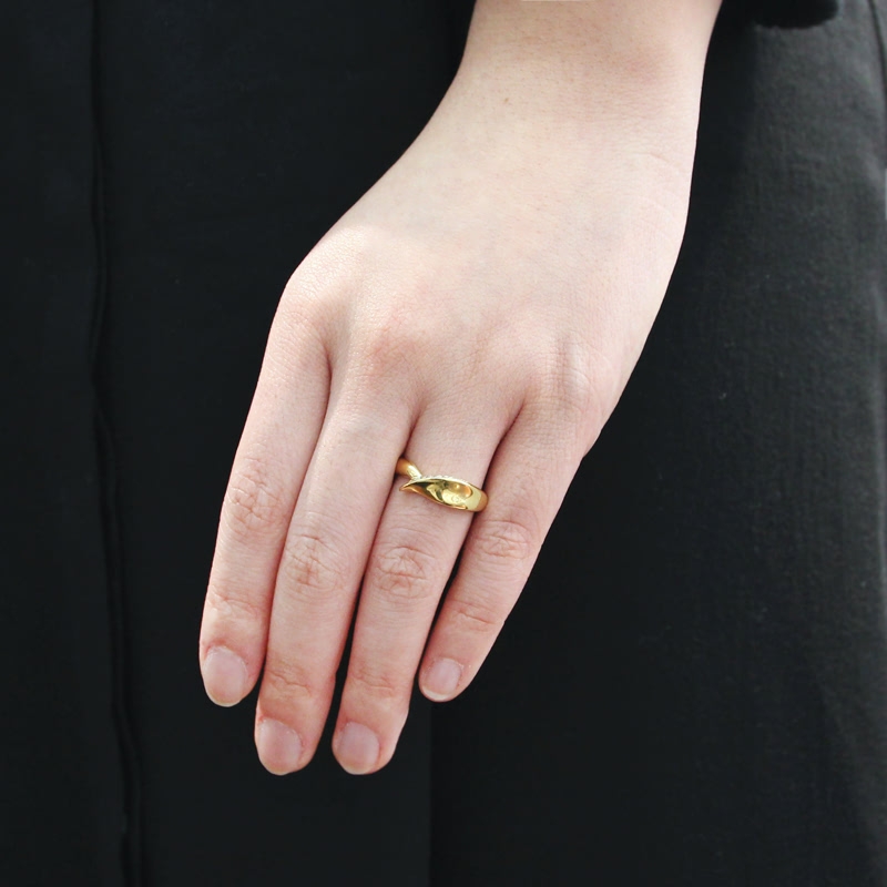 Willow leaf ring (S) 14k gold CZ