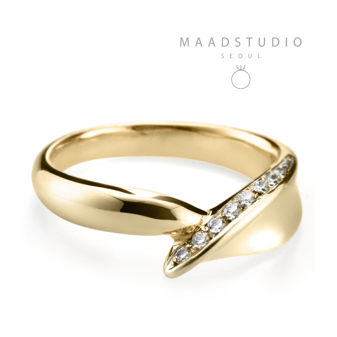 Willow leaf ring (S) 14k gold CZ