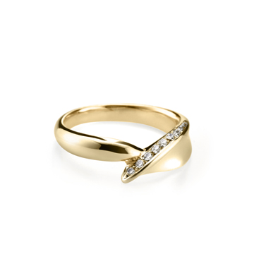 Willow leaf ring (S) 14k gold CZ