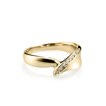 Willow leaf ring (M) 14k gold CZ